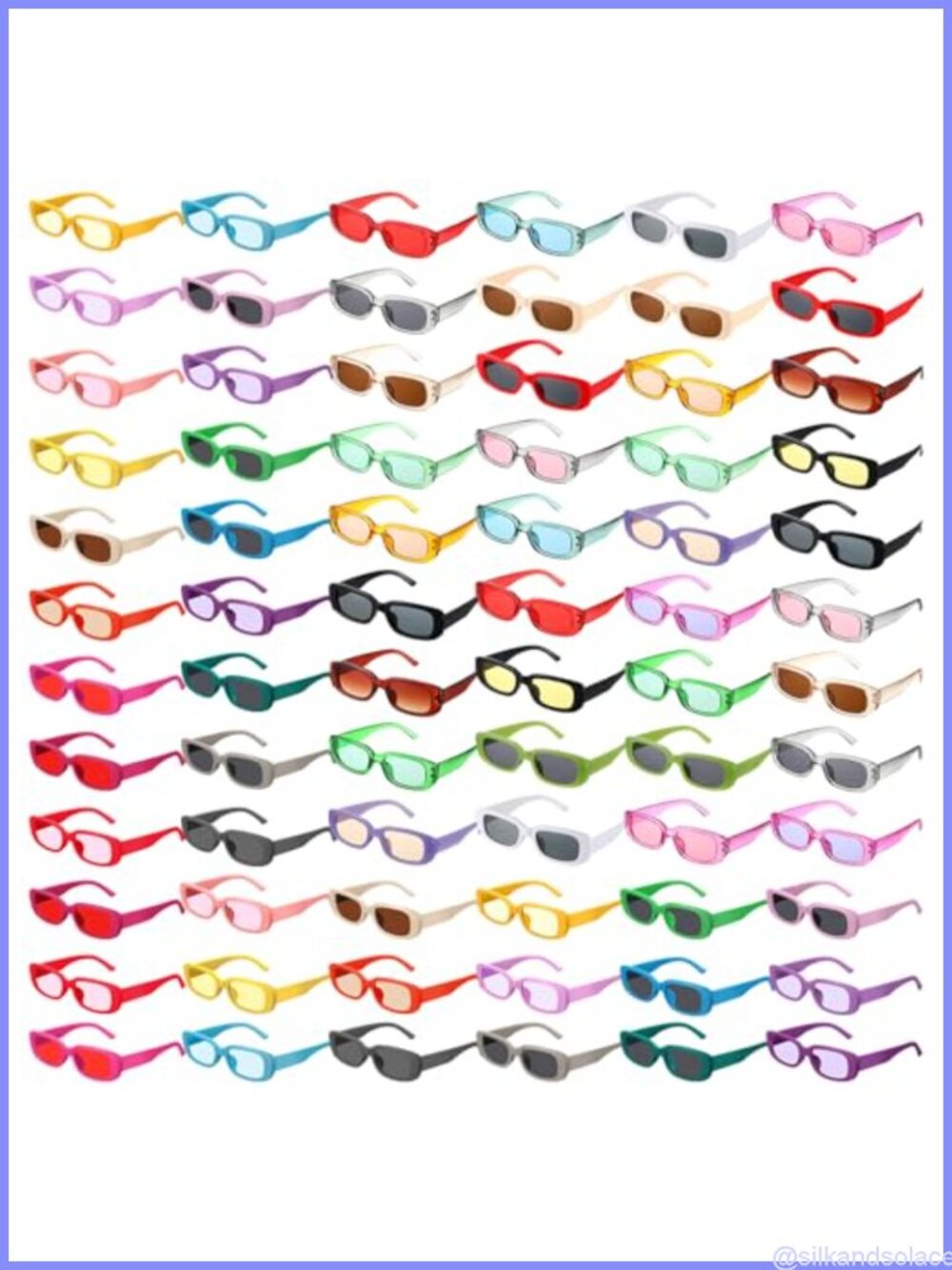 72 Pack Retro Rectangle Sunglasses PC UV Protection Unisex Party Favors